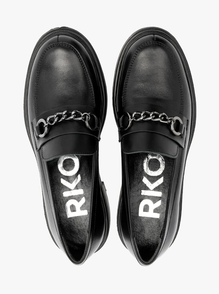 Black loafers with chain on the upper