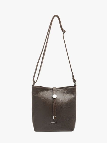 Dark brown crossbody bag with decorative clasp
