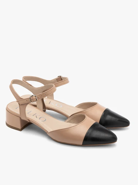 Beige-black slingback pumps