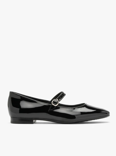 Black patent ballerinas with decorative strap