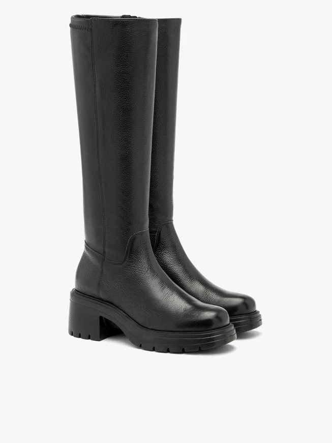 Schwarze Damenstiefel mit Gummizug und festem Boden