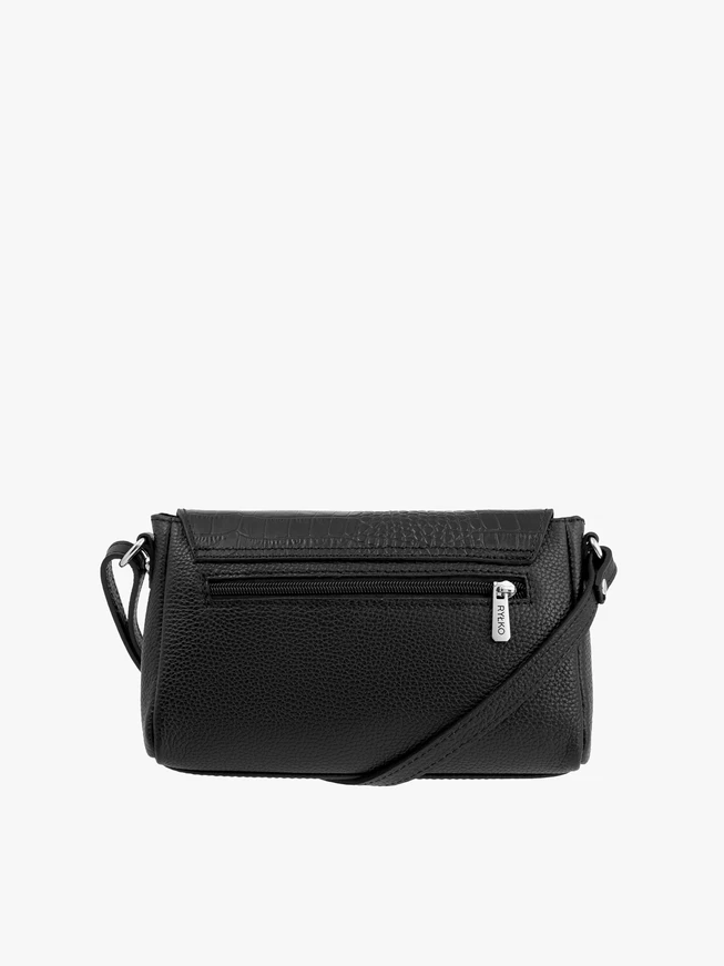 Schwarze Handtasche mit Kette und dekorativer Klappe im Tiermuster