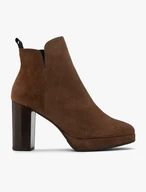 Braune Velourslederstiefel mit hohem Absatz und Ballkappe