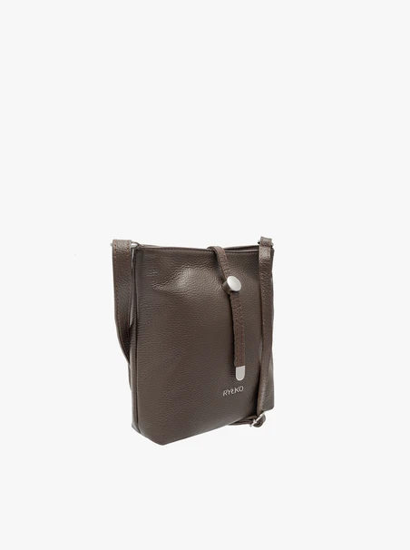 Dark brown crossbody bag with decorative clasp
