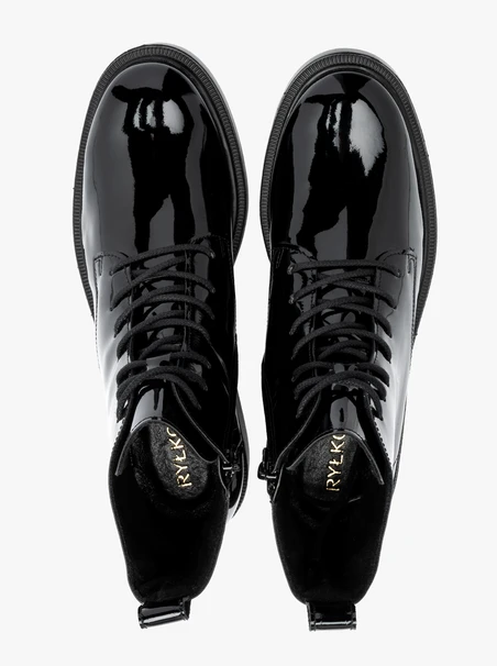 Patent women’s lace-up boots with lightweight sole