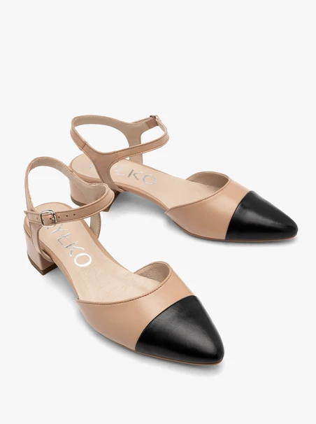 Beige-black slingback pumps