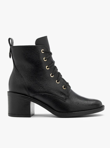 Black women’s lace-up boots with gold eyelets