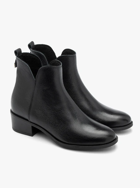 Black women’s ankle boots with decorative upper