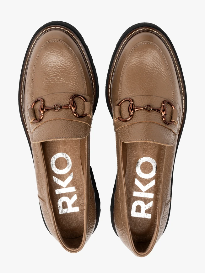 Coffee-colored women’s loafers with ornament