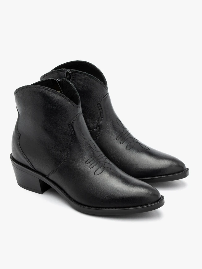 Black cowboy ankle boots with decorative embroidery