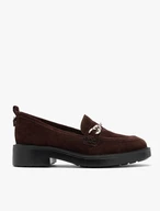 Burgundy suede loafers with silver ornament