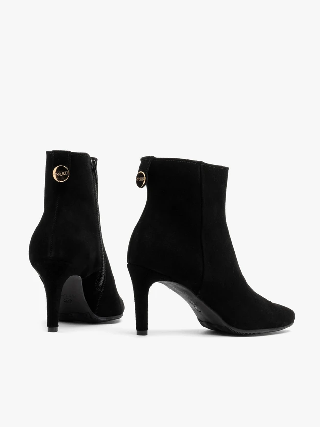 Black suede stiletto ankle boots