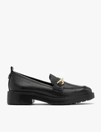 Black loafers with decorative gold ornament