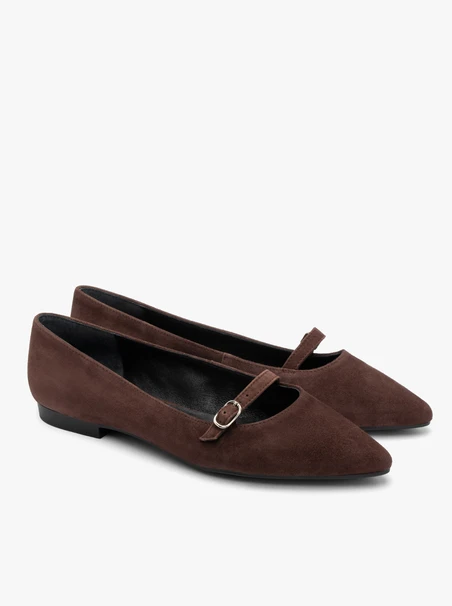 Brown pointed-toe ballerinas with strap