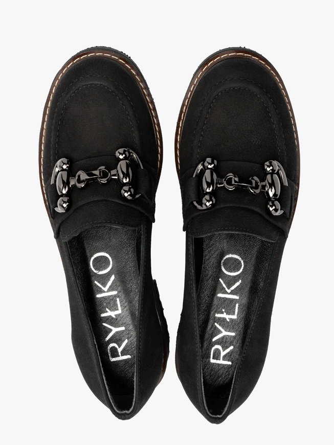 Black nubuck loafers with ornament