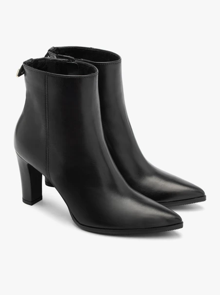 Schwarze Stiefel aus Vollnarbenleder mit klobigem Stilettoabsatz