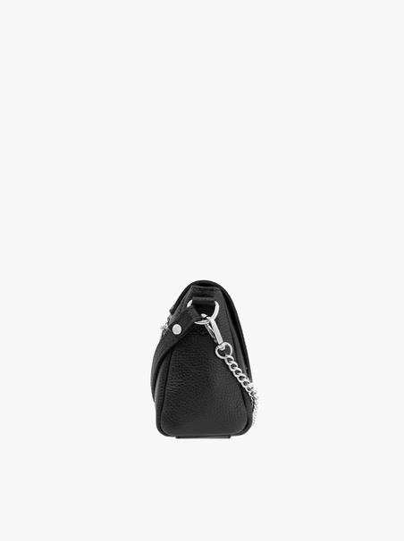 Schwarze Handtasche mit Kette und dekorativer Klappe im Tiermuster