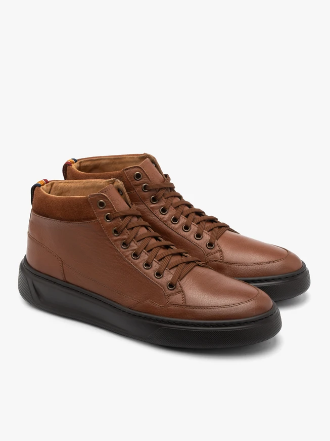 Brown sporty ankle boots with thick black sole