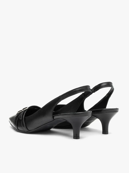 Black slingback pumps with decorative straps