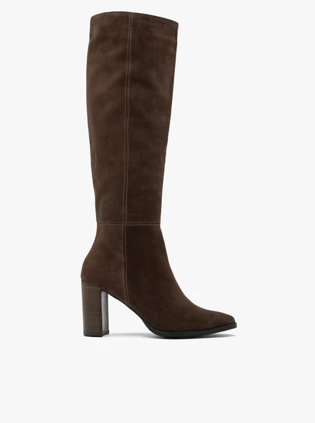Braune Velourslederstiefel mit festem Absatz