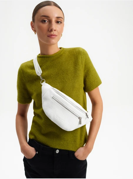 White leather belt bag
