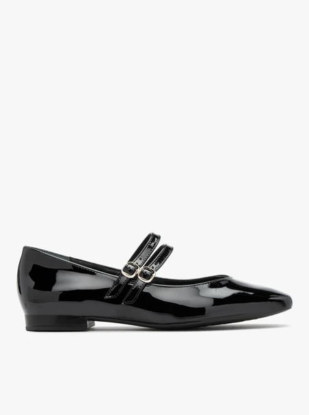 Black patent ballerinas with double straps