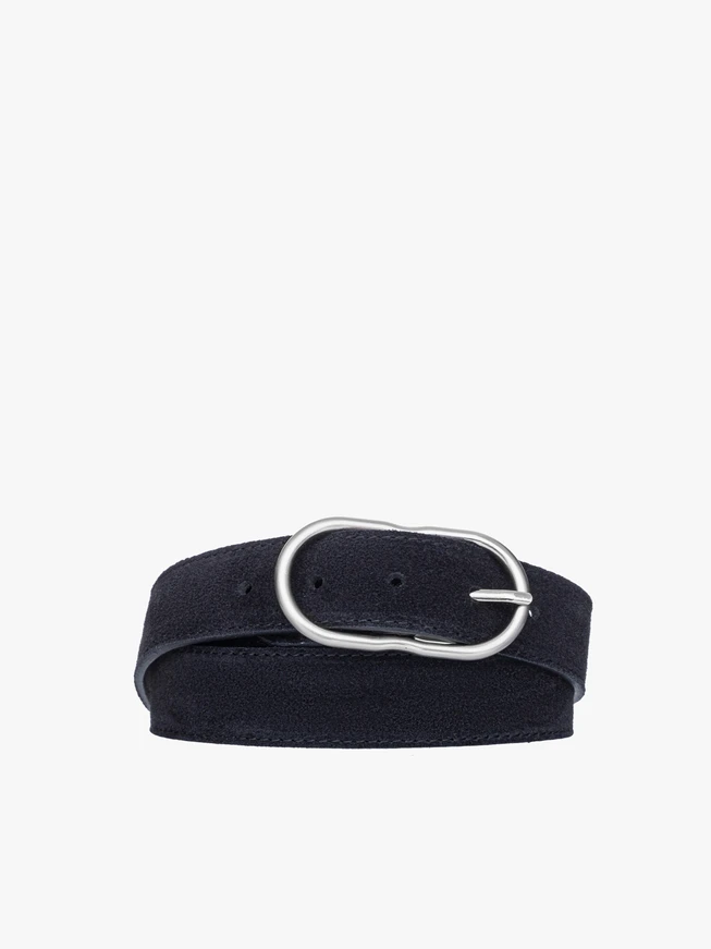 Black suede women’s belt with silver buckle
