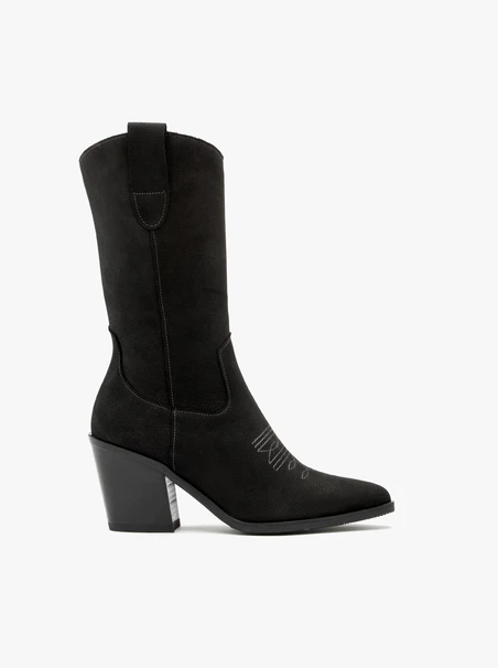 Black mid-calf cowboy boots