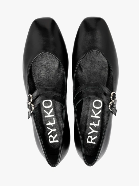 Black double-strap ballerinas