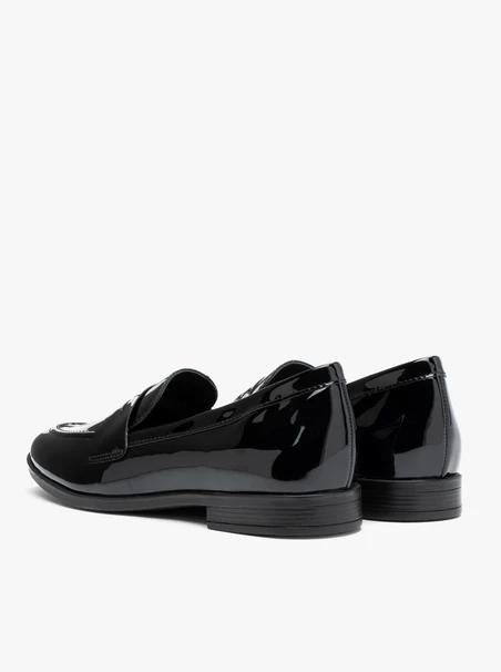Black patent loafers with flat sole