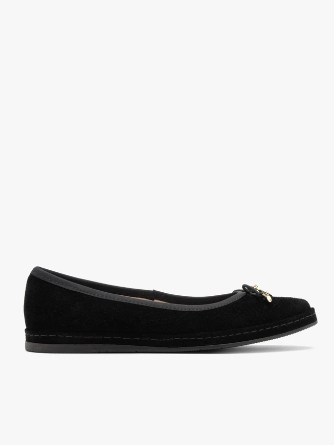 Schwarze Velours-Ballerinas mit Schleife