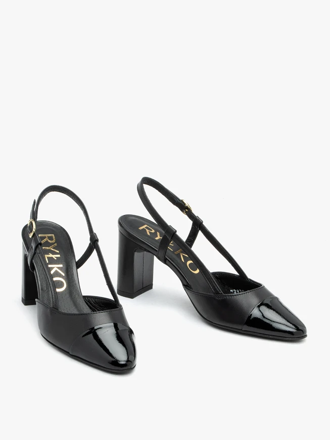 Czarne czółenka slingback bez pięty