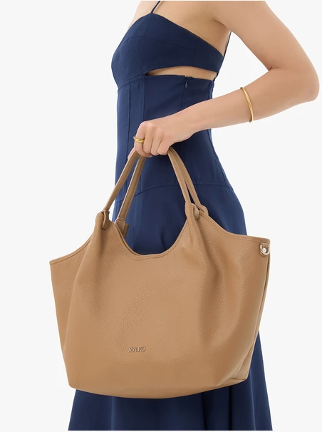 Beige geräumige Shopper-Tasche