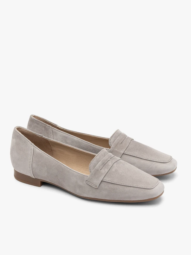 Gray velvet loafers with flat sole