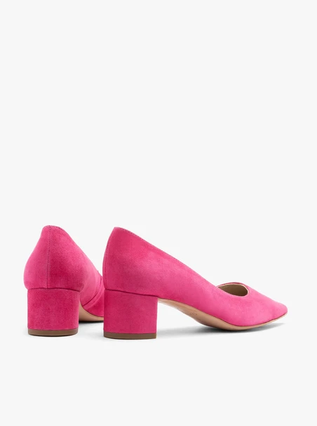 Fuchsia velvet block-heel pumps