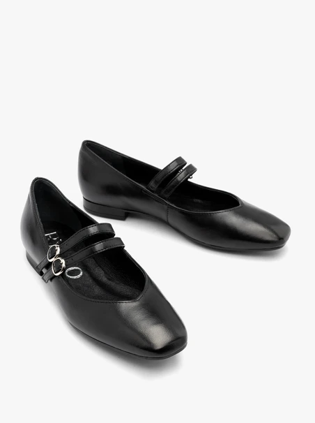 Black double-strap ballerinas