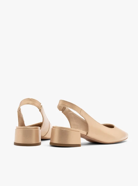 Goldfarbene Damenpumps mit offenem Slingback-Absatz