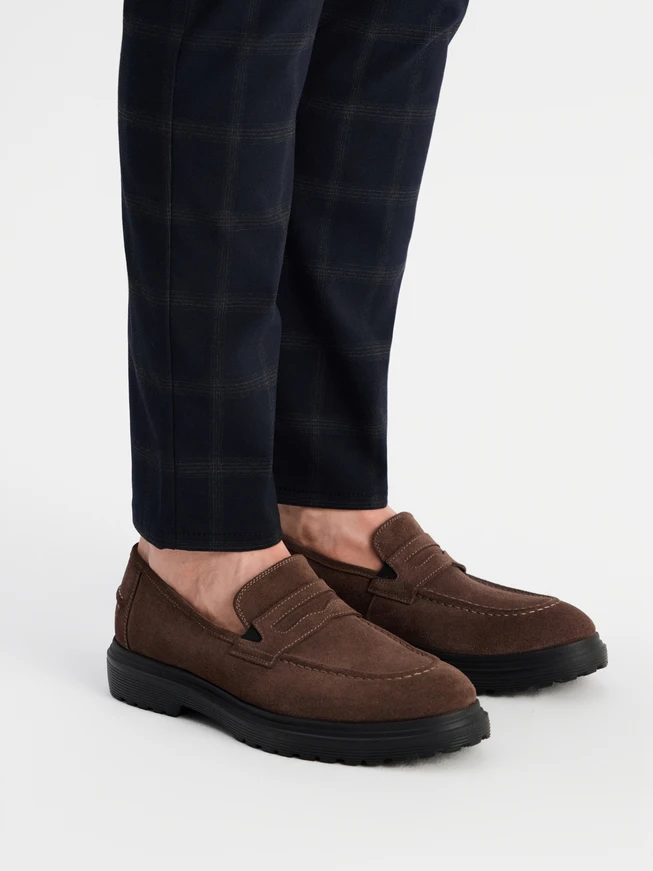 Velvet chunky-sole loafers