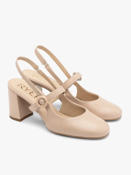 Beigefarbene Slingback-Pumps