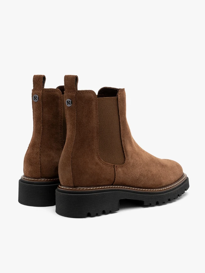 Brown suede Chelsea boots with lug sole