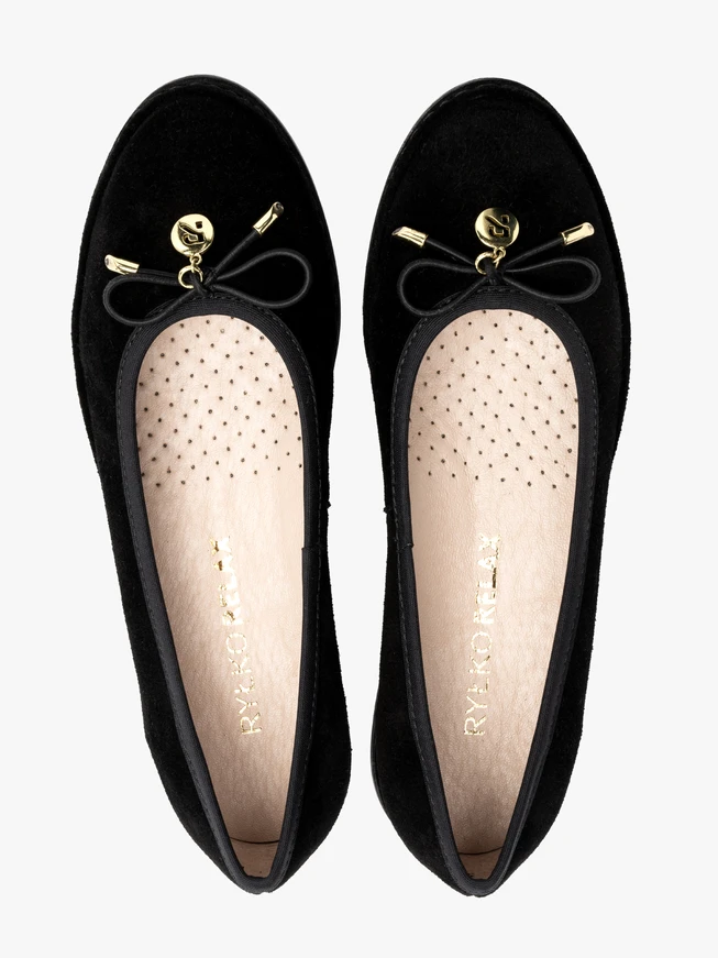 Schwarze Velours-Ballerinas mit Schleife