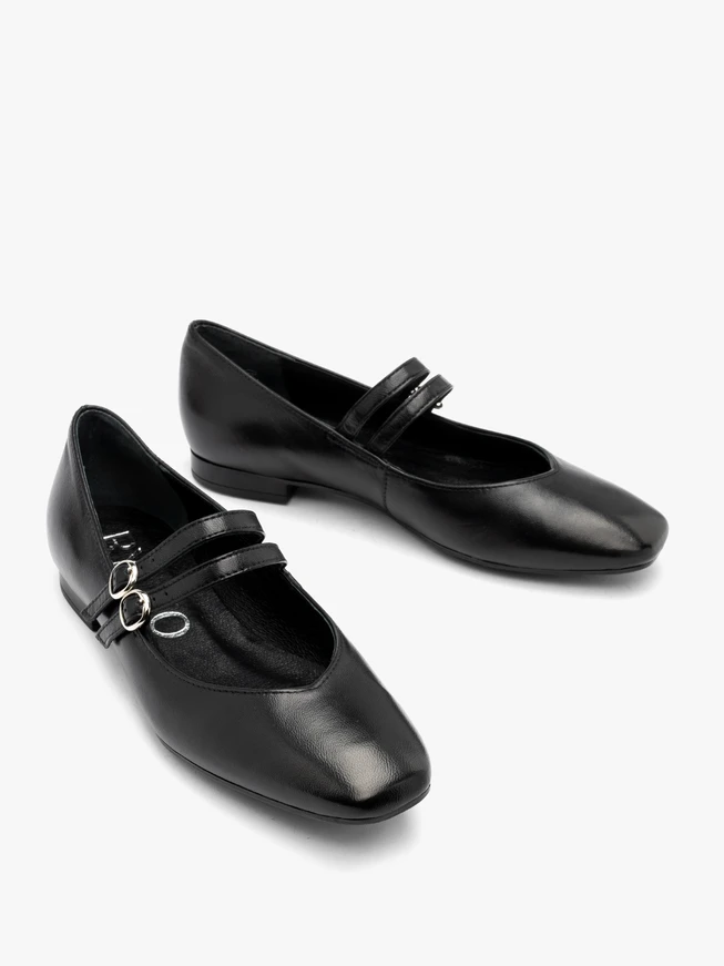 Schwarze Damenballerinas mit zwei Riemen