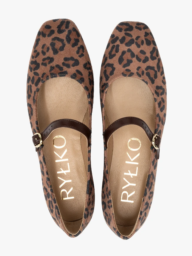 Damen-Ballerinas im Mary-Jane-Stil mit Leopardenmuster