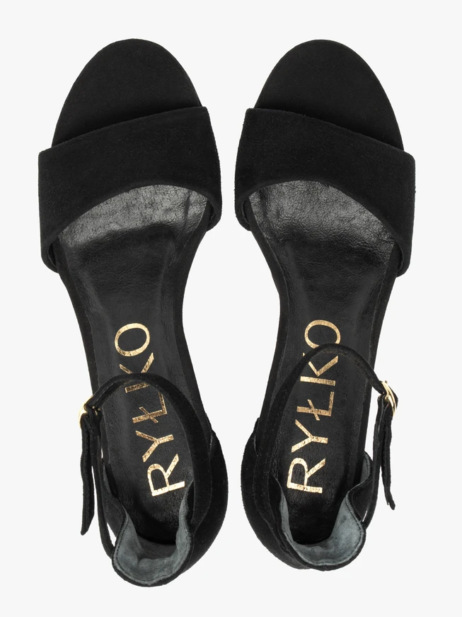 Schwarze Velours-Sandalen mit Blockabsatz