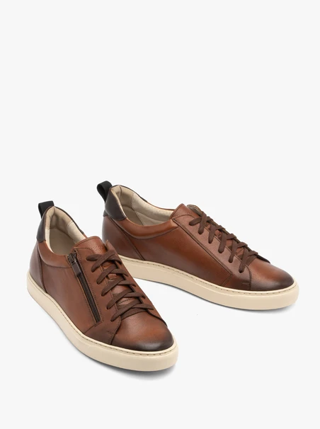 Brown suede men’s sneakers with decorative zipper