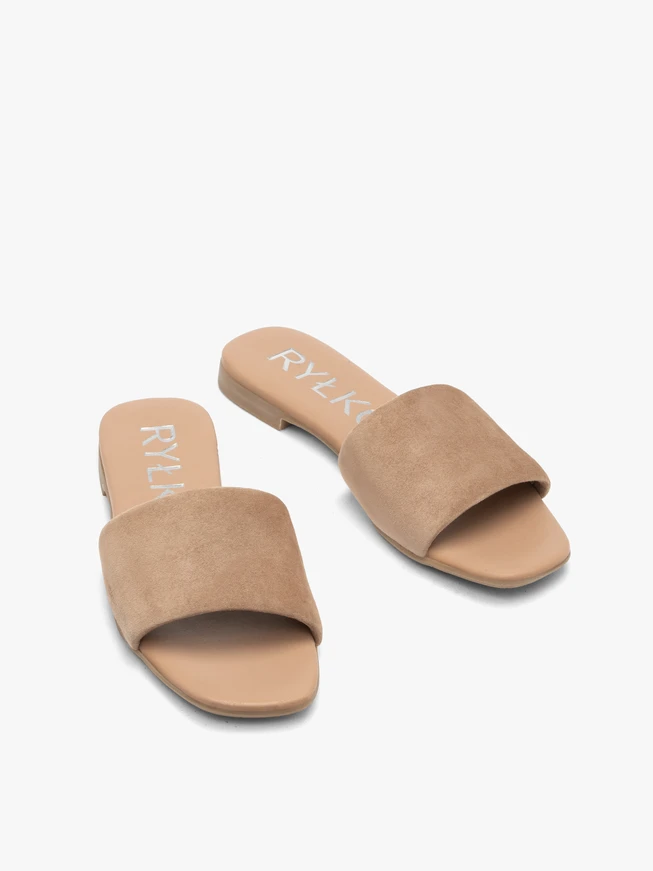 Dunkelbeige flache Flip-Flops