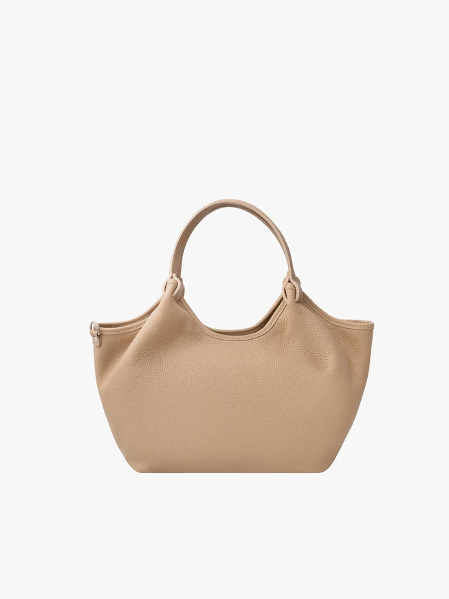 Beige shopper bag with handle and strap