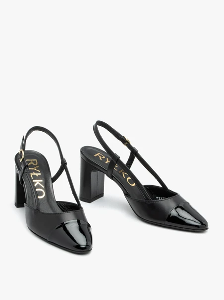 Czarne czółenka slingback bez pięty