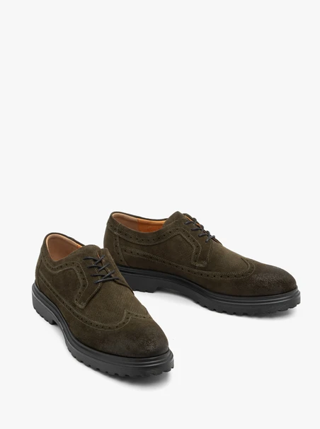 Halbschuhe aus olivfarbenem Veloursleder