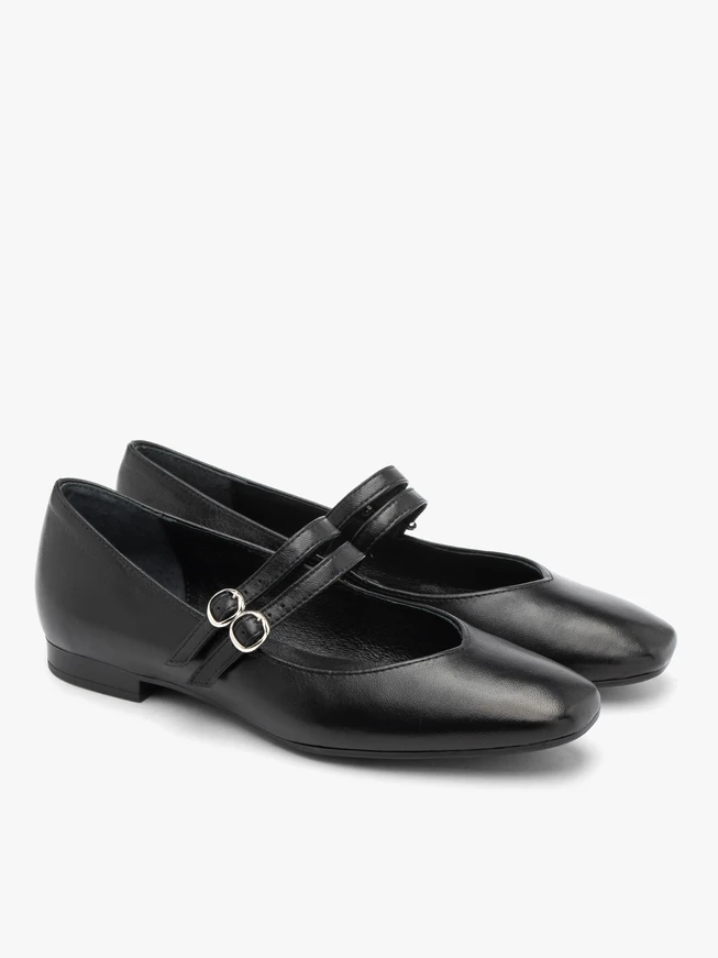 Schwarze Damenballerinas mit zwei Riemen